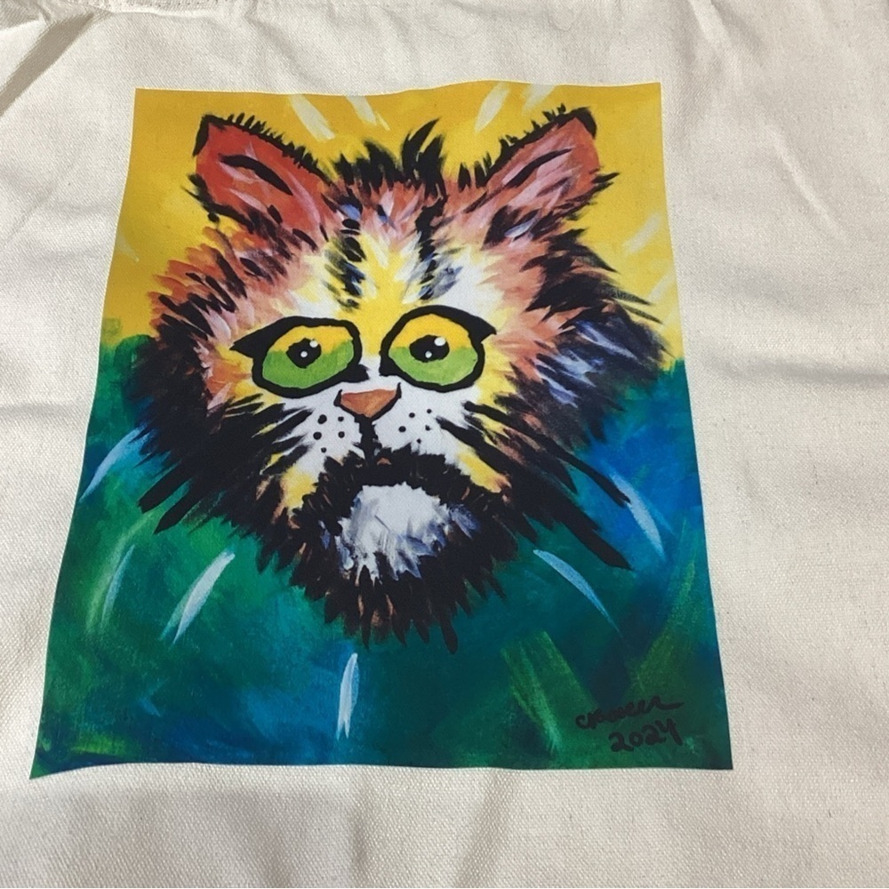 “Gnarly Cat” Cotton Shoulder Tote Shopper Bags Reusable Cat Handmade Unique - Picture 2 of 6